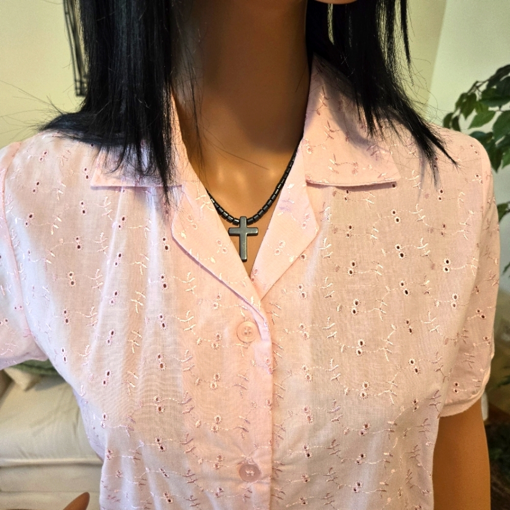 Haband Short Sleeve Pink Eylet Blouse Size Small